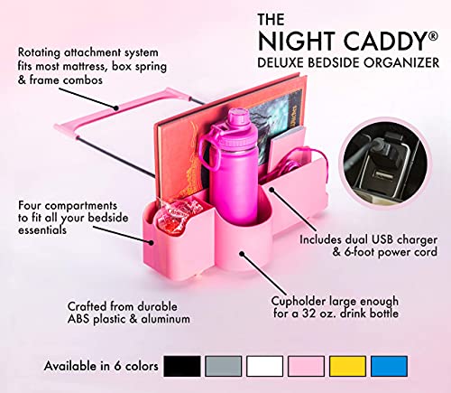 Night Caddy Deluxe Bedside Caddy Organizer – Includes USB Charger Power Cord – Adjustable – Cup Holder – Storage for Bedrooms College Dorms Bunk Beds to Hold Remotes Tablets Laptops Phones – Black | The Storepaperoomates Retail Market - Fast Affordable Shopping