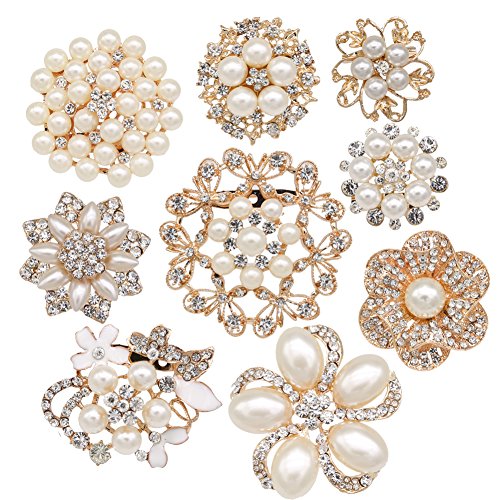 eGlomart Lot 9pcs Rose Gold-Tone Rhinestone brooches, Big Pearl Crystal Wedding Bouquet kit Set | The Storepaperoomates Retail Market - Fast Affordable Shopping