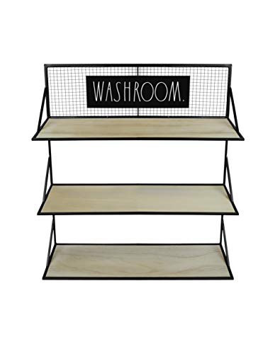Rae Dunn 3 Tier Wall Shelf ‘Washroom’ – Wide Open Metal Rack with Wood Shelves for Storage and Display – Rustic, Vintage, Industrial, Farmhouse, Modern, Shabby Chic – Home and Bathroom Décor | The Storepaperoomates Retail Market - Fast Affordable Shopping
