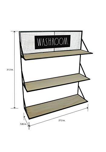 Rae Dunn 3 Tier Wall Shelf ‘Washroom’ – Wide Open Metal Rack with Wood Shelves for Storage and Display – Rustic, Vintage, Industrial, Farmhouse, Modern, Shabby Chic – Home and Bathroom Décor | The Storepaperoomates Retail Market - Fast Affordable Shopping