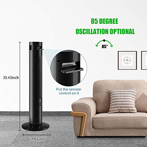 Kismile 35” Portable Quiet Tower Fan with Oscillation,Remote Control,3 Powerful Wind Speed and 3 Modes Setting, Built in 12 H Timer LED Display Compact Standing Fan for Bedroom,Home,Office (35 Inch, Black) | The Storepaperoomates Retail Market - Fast Affordable Shopping