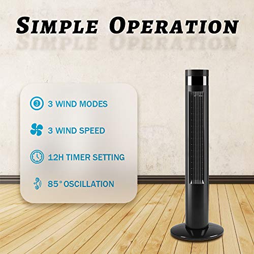 Kismile 35” Portable Quiet Tower Fan with Oscillation,Remote Control,3 Powerful Wind Speed and 3 Modes Setting, Built in 12 H Timer LED Display Compact Standing Fan for Bedroom,Home,Office (35 Inch, Black) | The Storepaperoomates Retail Market - Fast Affordable Shopping