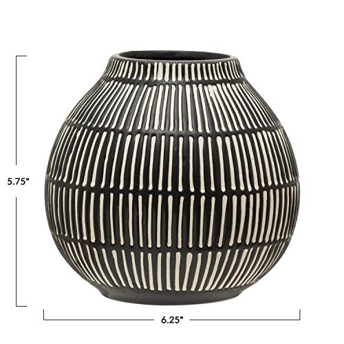Bloomingville Debossed Stoneware, Black & White Vase, Grey | The Storepaperoomates Retail Market - Fast Affordable Shopping