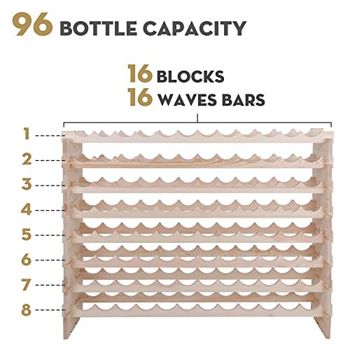Smartxchoices Stackable Modular Wine Rack 96 Bottle Wooden Wine Storage Rack Freestanding Wine Holder Display Shelves, Wobble-Free, Solid Wood, (Eight-Tier, 96 Bottle Capacity) | The Storepaperoomates Retail Market - Fast Affordable Shopping