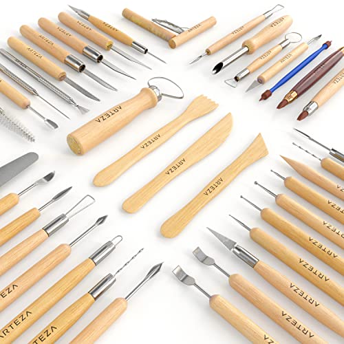 ARTEZA Pottery & Polymer Clay Tools, 42-Piece Sculpting Set, Steel Tip Tools with Wooden Handles, for Pottery Modeling, Smoothing, Carving & Ceramics | The Storepaperoomates Retail Market - Fast Affordable Shopping