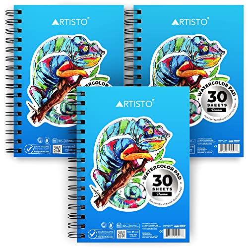 Artisto Watercolor Pads 5.5×8.5”, Pack of 3 (90 Sheets), Spiral Bound, Acid-Free Paper, 140lb (300gsm), Perfect for Most Wet & Dry Media, Ideal for Beginners, Artists & Professionals | The Storepaperoomates Retail Market - Fast Affordable Shopping
