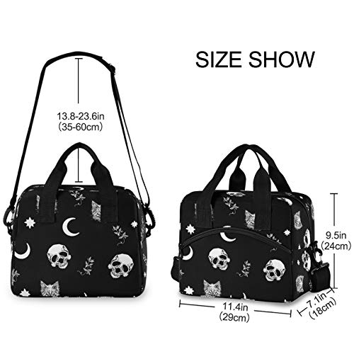 Skull Cat Moon Gothic Insulated Lunch Bags Reusable Lunch Tote Bag Cooler Bag for Women Men Adult Lunch Box with Adjustable Shoulder Strap Leakproof Lunch Bag for Work School Picnic Camping | The Storepaperoomates Retail Market - Fast Affordable Shopping