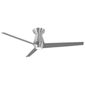 Slim Smart Indoor and Outdoor 3-Blade Flush Mount Ceiling Fan 52in Brushed Aluminum with 3000K LED Light Kit and Remote Control works with Alexa, Google Assistant, Samsung Things, and iOS or Android App