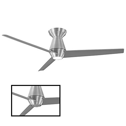 Slim Smart Indoor and Outdoor 3-Blade Flush Mount Ceiling Fan 52in Brushed Aluminum with 3000K LED Light Kit and Remote Control works with Alexa, Google Assistant, Samsung Things, and iOS or Android App | The Storepaperoomates Retail Market - Fast Affordable Shopping