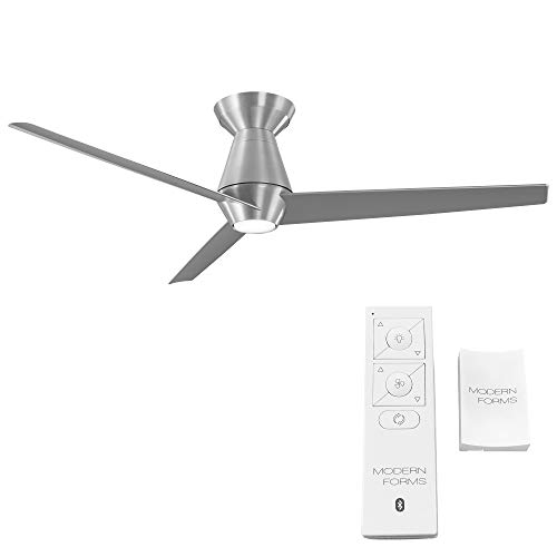 Slim Smart Indoor and Outdoor 3-Blade Flush Mount Ceiling Fan 52in Brushed Aluminum with 3000K LED Light Kit and Remote Control works with Alexa, Google Assistant, Samsung Things, and iOS or Android App | The Storepaperoomates Retail Market - Fast Affordable Shopping