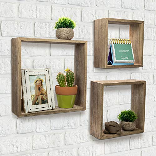 EXCELLO GLOBAL PRODUCTS Set of 3 Nested Rustic Barnwood Floating Cube Wall Shelves: Perfect Home Decor for The Living Room, Bedroom, Office, Kitchen or Bathroom | The Storepaperoomates Retail Market - Fast Affordable Shopping