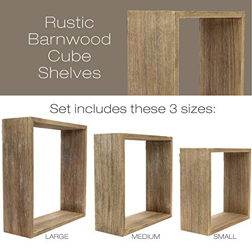 EXCELLO GLOBAL PRODUCTS Set of 3 Nested Rustic Barnwood Floating Cube Wall Shelves: Perfect Home Decor for The Living Room, Bedroom, Office, Kitchen or Bathroom | The Storepaperoomates Retail Market - Fast Affordable Shopping