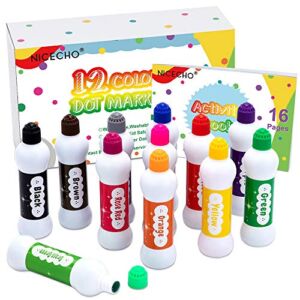 Dot Markers Kit, 12 Colors Washable Fun Art Marker for Toddlers, Bingo Daubers for Preschool Children, Dab Paint Marker Set Coloring Supplies Including Activity Book