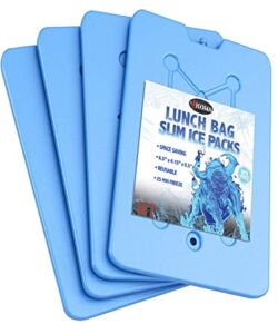 Kona Ice Packs for Lunch Bags – No Ice Required – Reusable Long Lasting (-5C) Small Thin Freezer Packs – Freezes in 25 Minutes (4)