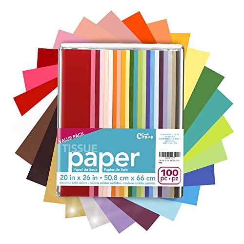 Craft Craze 100 Sheets (20″ x 26″) 25 Assorted Colors Premium Quality Tissue Paper for Gift Wrapping, Arts & Crafts, Packing and Decorations (1-Pack) | The Storepaperoomates Retail Market - Fast Affordable Shopping