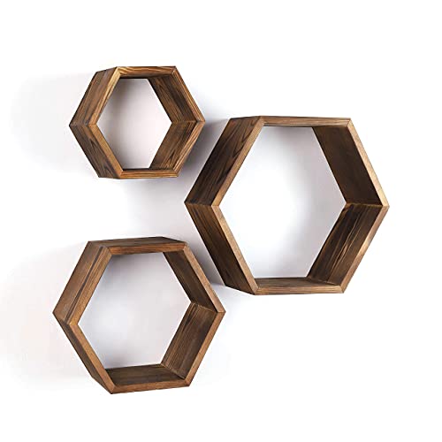 Wooden Hexagon Shelves – Rustic Floating Honeycomb Shelves – Set of 3 – Small, Medium, and Large – Wall Screws Included | The Storepaperoomates Retail Market - Fast Affordable Shopping