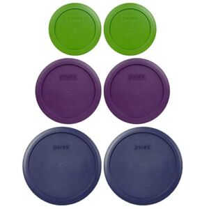 Pyrex Bundle – 6 Items: (2) 7402-PC Blue Lids, (2) 7201-PC Purple Lids, (2) 7200-PC Lawn Green Lids