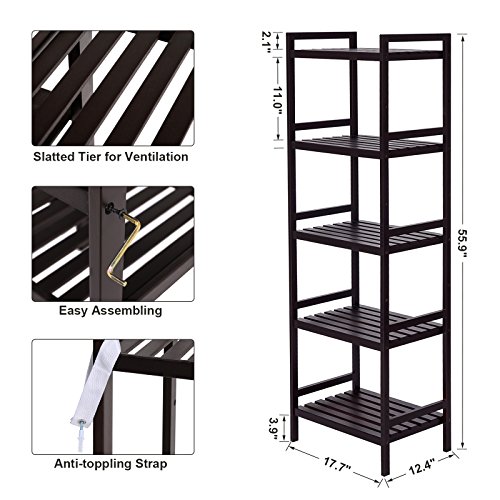 SONGMICS Adjustable Storage Shelf Rack, 5-Tier Multifunctional Shelving Unit Stand Tower, Bookcase for Bathroom Living Room Kitchen 17.7 x 12.4 x 55.9 inches, Holds up to 132 lb, Brown UBCB75BR | The Storepaperoomates Retail Market - Fast Affordable Shopping