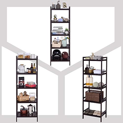 SONGMICS Adjustable Storage Shelf Rack, 5-Tier Multifunctional Shelving Unit Stand Tower, Bookcase for Bathroom Living Room Kitchen 17.7 x 12.4 x 55.9 inches, Holds up to 132 lb, Brown UBCB75BR | The Storepaperoomates Retail Market - Fast Affordable Shopping