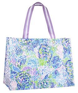 Lilly Pulitzer Purple/Blue XL Market Shopper Bag, Oversize Reusable Grocery Tote with Comfortable Shoulder Straps, Shell of a Party