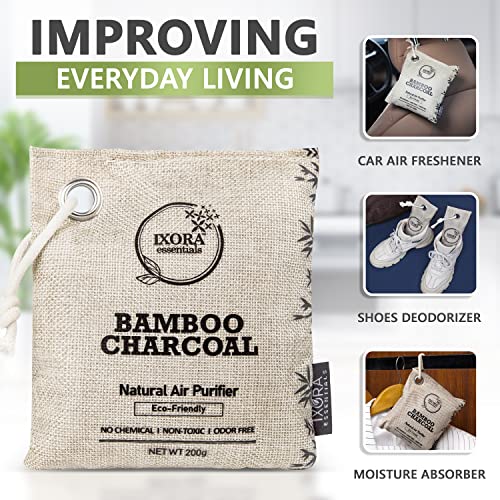 Ixora Essentials Bamboo Charcoal Air Purifying Bag, Charcoal Bags Odor Absorber for Home with Activated Bamboo Charcoal. 5 Pack (3 x 200g and 2 x 75g) of Charcoal Odor Absorber, Car Odor Eliminator, Pet Friendly | The Storepaperoomates Retail Market - Fast Affordable Shopping