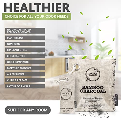 Ixora Essentials Bamboo Charcoal Air Purifying Bag, Charcoal Bags Odor Absorber for Home with Activated Bamboo Charcoal. 5 Pack (3 x 200g and 2 x 75g) of Charcoal Odor Absorber, Car Odor Eliminator, Pet Friendly | The Storepaperoomates Retail Market - Fast Affordable Shopping