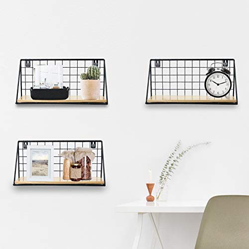 Puninoto Modern Wall Shelf Set of 2,Wood Floating Shelves Rustic Metal Wire Storage Shelves Photos Display Racks Home Decor Wall shelve for Bathroom,Kitchen,Living Room,Office (Beige) | The Storepaperoomates Retail Market - Fast Affordable Shopping