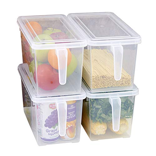 MineDecor Plastic Storage Containers Square Food Storage Organizer Stackable Refrigerator Organizer Handle Kitchen Containers with Lids for Fruits Vegetables Meat Egg (Set of 4) | The Storepaperoomates Retail Market - Fast Affordable Shopping