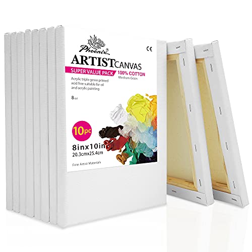 PHOENIX Stretched Canvas for Painting 8×10 Inch/10 Value Pack, 8 Oz Triple Primed 5/8 Inch Profile 100% Cotton White Blank Canvas, Artist Framed Canvas for Oil Acrylic & Pouring Art | The Storepaperoomates Retail Market - Fast Affordable Shopping