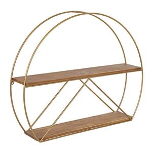 Kate and Laurel Delmar Mid-Century Modern Wall Shelf, 26″ x 21″, Brown and Gold, Glamorous Geometric Wall Decor