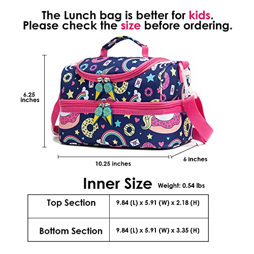Life on track Insulated Kids Double Decker Lunch Bag Tote Pack for Girls Boys Toddler School Picnic Food Cooler Hot Water Ice with Strap (Blue Unicorn) | The Storepaperoomates Retail Market - Fast Affordable Shopping