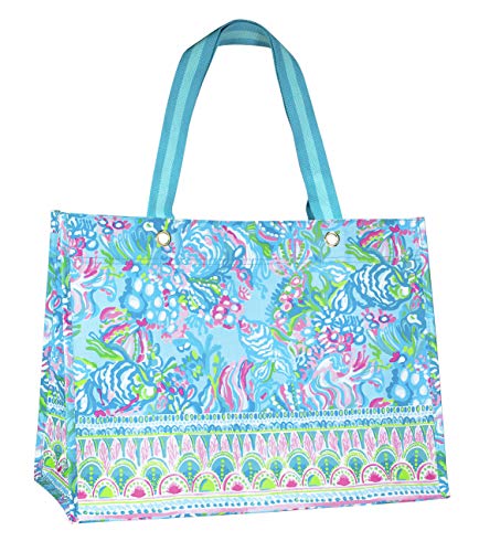 Lilly Pulitzer Blue/Green XL Market Shopper Bag, Oversize Reusable Grocery Tote with Comfortable Shoulder Straps, Aqua La Vista | The Storepaperoomates Retail Market - Fast Affordable Shopping