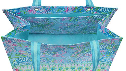 Lilly Pulitzer Blue/Green XL Market Shopper Bag, Oversize Reusable Grocery Tote with Comfortable Shoulder Straps, Aqua La Vista | The Storepaperoomates Retail Market - Fast Affordable Shopping