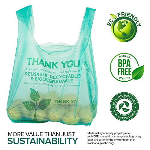 Stock Your Home Eco Grocery Bags (100 Count) Biodegradable Plastic Grocery Bags – Reusable Supermarket Thank You Shopping Bags, Recyclable Plastic T Shirt Bags, Small Trash Can Bags | The Storepaperoomates Retail Market - Fast Affordable Shopping