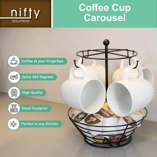 Nifty Coffee Pod & Mug Carousel – Holds 4 Cups, Capsule Storage, Spins 360-Degrees, Lazy Susan Platform, Modern Black Steel, Home or Office Kitchen Counter Organizer | The Storepaperoomates Retail Market - Fast Affordable Shopping