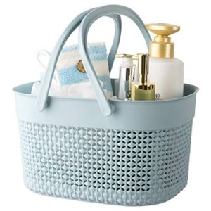 rejomiik Portable Shower Caddy Basket, Plastic Organizer Storage Tote with Handles Toiletry Bag Bin Box for Bathroom, College Dorm Room Essentials, Kitchen, Camp, Gym, Blue