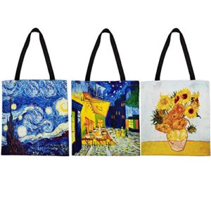 3 Pack Canvas Tote Bag Reusable Grocery Shopping Tote Bag Large Women Shoulder Bag Handbag 3 Designs, 13 X 14 Inch