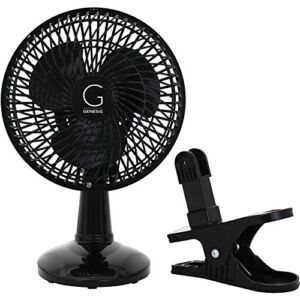 Genesis 6-Inch Clip Convertible Table-Top & Clip Fan Two Quiet Speeds – Ideal For The Home, Office, Dorm, More Black (A1CLIPFANBLACK)