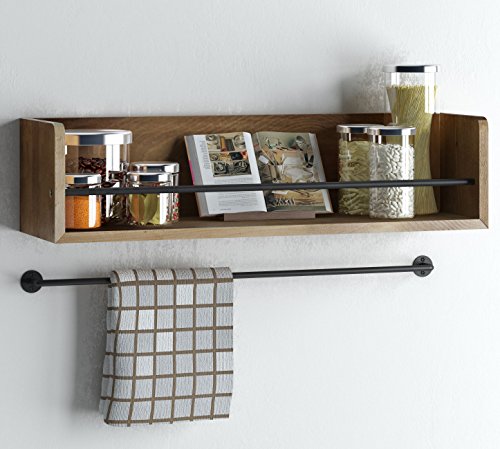 Rustic State William Wall Mount Wood Floating Shelf with Rail & Towel Bar for Kitchen Bathroom Bedroom Nursery Laundry Living Room Décor Storage – Spice Rack Display – 22.25 Inch – Walnut | The Storepaperoomates Retail Market - Fast Affordable Shopping
