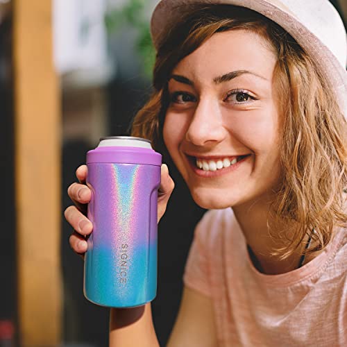 3-IN-1 Insulated Can Cooler – Signice Double Walled Vacuum Insulator Stainless Steel Slim Can Cooler for 12 Oz Skinny Tall Can / Standard Regular Can / Beer Bottle (Glitter Purple Blue) | The Storepaperoomates Retail Market - Fast Affordable Shopping
