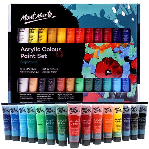 Mont Marte Acrylic Paint Set 24 Colours 36ml, Perfect for Canvas, Wood, Fabric, Leather, Cardboard, Paper, MDF and Crafts | The Storepaperoomates Retail Market - Fast Affordable Shopping