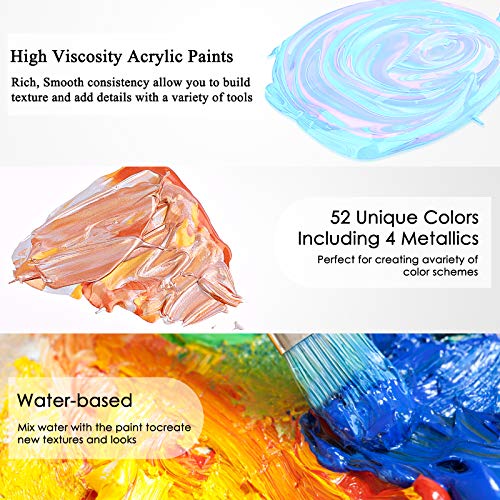 Caliart Acrylic Paint Set with 4 Brushes, 52 Vivid Colors (22 ml/0.74 oz) Art Craft Paints for Artists Kids Students Beginners, Halloween Decorations Canvas Ceramic Rock Painting Supplies Kits | The Storepaperoomates Retail Market - Fast Affordable Shopping