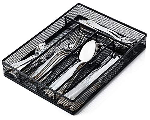 JANE EYRE Utensil Drawer Organizer, Cutlery Tray Silverware Flatware Storage Divider for Kitchen, Mesh Wire with Non-slip Foam Feet, 5 Component, Black | The Storepaperoomates Retail Market - Fast Affordable Shopping
