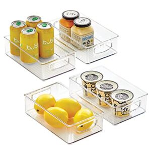 mDesign Plastic Kitchen Pantry Cabinet, Refrigerator or Freezer Food Storage Bins with Handles – Organizer for Fruit, Yogurt, Snacks, Pasta – Food Safe, BPA Free, 10” Long – 4 Pack, Clear