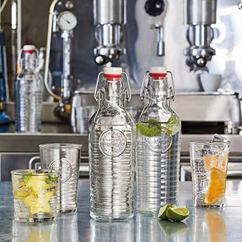 Bormioli Rocco Officina Water Glasses – Set Of 4 Clear Drinking Tumblers With Textured Ring Design & Vintage Stamp Logo – 11oz High Capacity Tall Cups For Soda, Juice, Milk, Coke, Beer, Spirits | The Storepaperoomates Retail Market - Fast Affordable Shopping