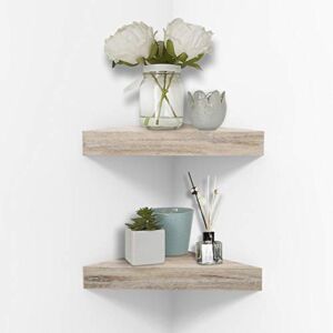 AHDECOR Rustic Wood Corner Wall Shelves, Wall Mounted Floating Corner Shelf for Home Décor, 2-Pack