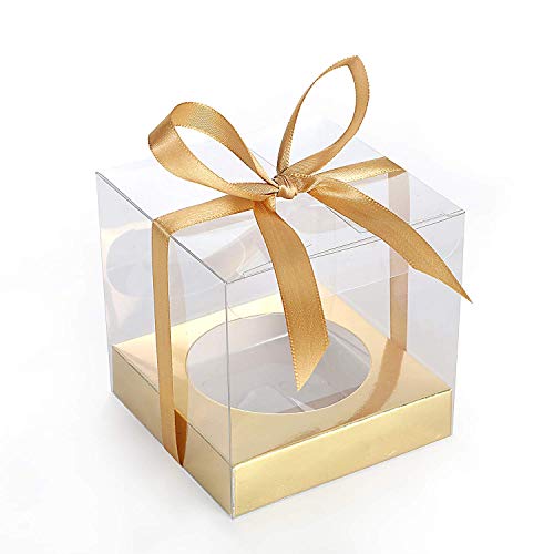 12pcs Clear Plastic Cupcake Boxes, 3.5 Inches Single Cupcake Containers, Metallic Gold Holder Boxes Individual for Cupcakes | The Storepaperoomates Retail Market - Fast Affordable Shopping