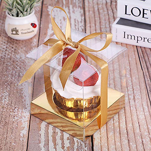 12pcs Clear Plastic Cupcake Boxes, 3.5 Inches Single Cupcake Containers, Metallic Gold Holder Boxes Individual for Cupcakes | The Storepaperoomates Retail Market - Fast Affordable Shopping
