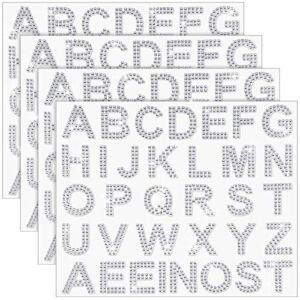136 Pieces Rhinestone Letters Iron Stick on Sticker Large Glitter Bling Alphabet Letter Sticker Gemstone Border Sticker 34 Letters Self Adhesive Sticker for Art Craft Clothing Decor (Silver)