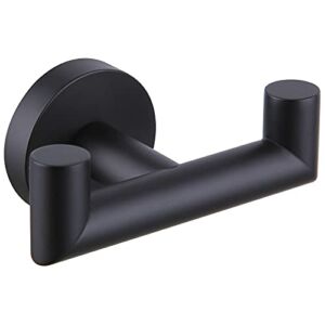 Double Towel Hook Matte Black, Angle Simple Stainless Steel Bathroom Robe Towel Holder, Hand Towel Hanger for Wall